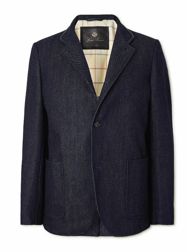 Photo: Loro Piana - Spagna Leather-Trimmed Cotton and Cashmere-Blend Denim Jacket - Blue