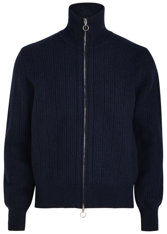 Photo: Oliver Spencer Overton Ribbed Merino Wool Cardigan Navy