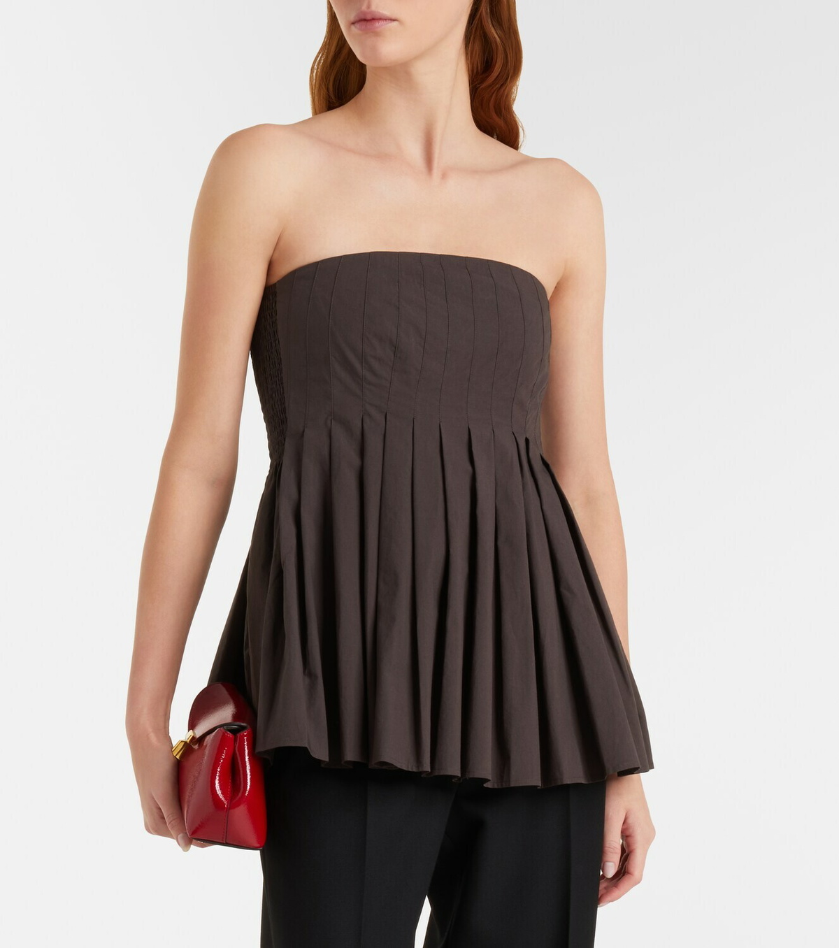 Proenza Schouler White Label Avine pleated peplum cotton top