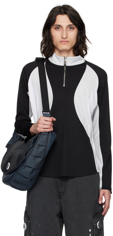 Photo: CMMAWEAR Black & Gray Half-Zip Long Sleeve T-Shirt