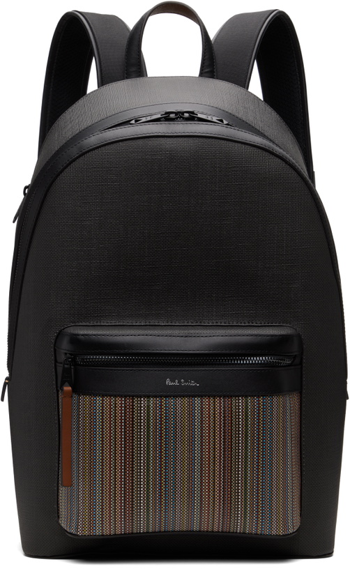 Photo: Paul Smith Black Coated Canvas Signature Stripe Pocket Backpack