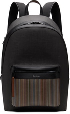 Paul Smith Black Coated Canvas Signature Stripe Pocket Backpack