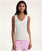 Brooks Brothers Women's Cotton Linen Ribbed Sleeveless Shell | White