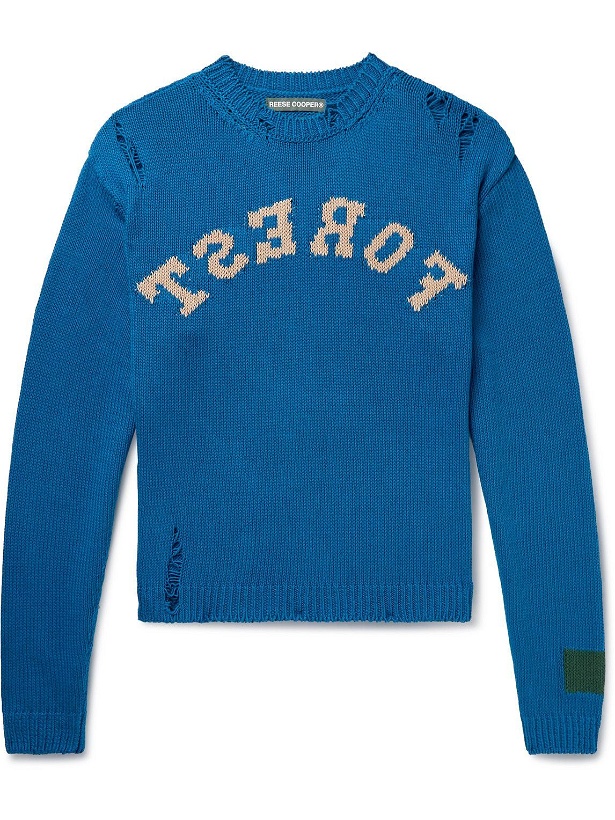 Photo: Reese Cooper® - Distressed Intarsia Cotton Sweater - Blue