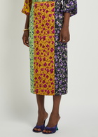 LA Double J Pencil Floral-jacquard Woven Midi Skirt Yellow
