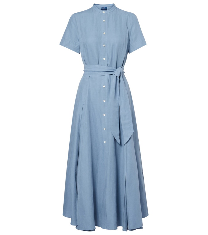 knee length dresses for ladies Linen Ribbed Midi Polo Dress in Black main image 0