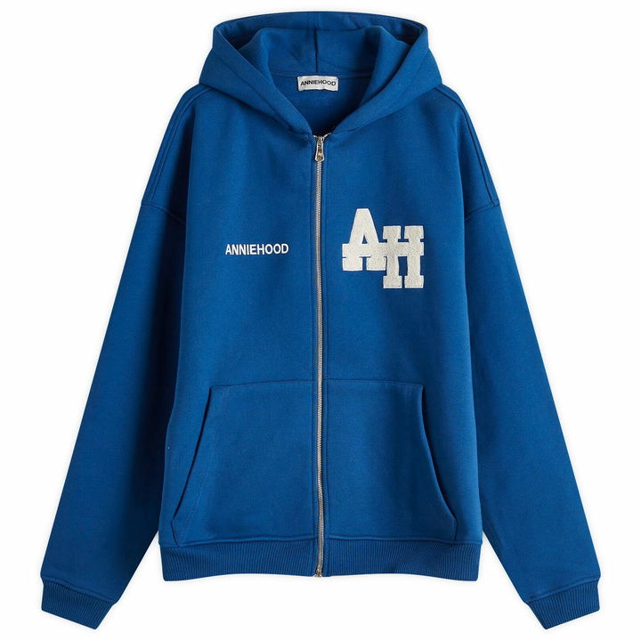 Photo: ANNIE HOOD Men's College Zip Hoodie in Navy