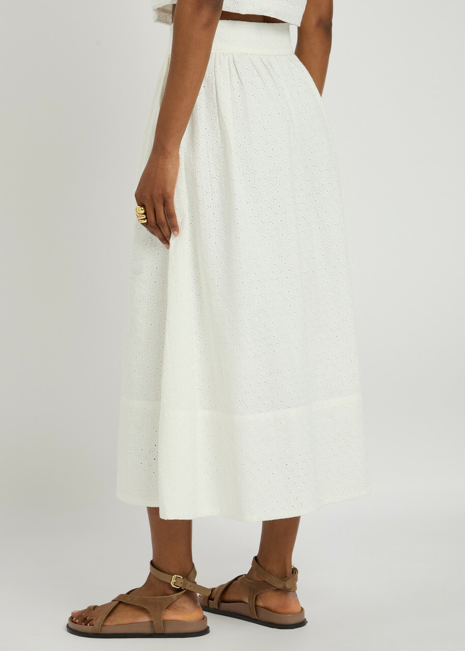 Paige Ojai Floral-embroidered Cotton Midi Skirt White