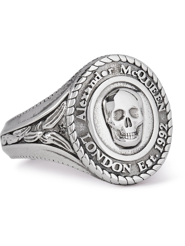 Photo: Alexander McQueen - Engraved Silver-Tone Signet Ring - Silver