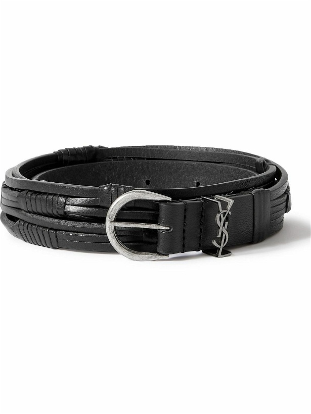 Photo: SAINT LAURENT - 2.5cm Logo-Embellished Woven Leather Belt - Black