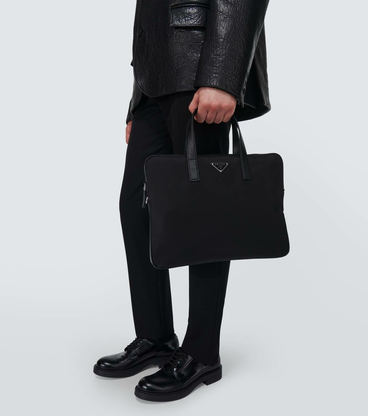 Prada Re-Nylon leather-trimmed briefcase Prada