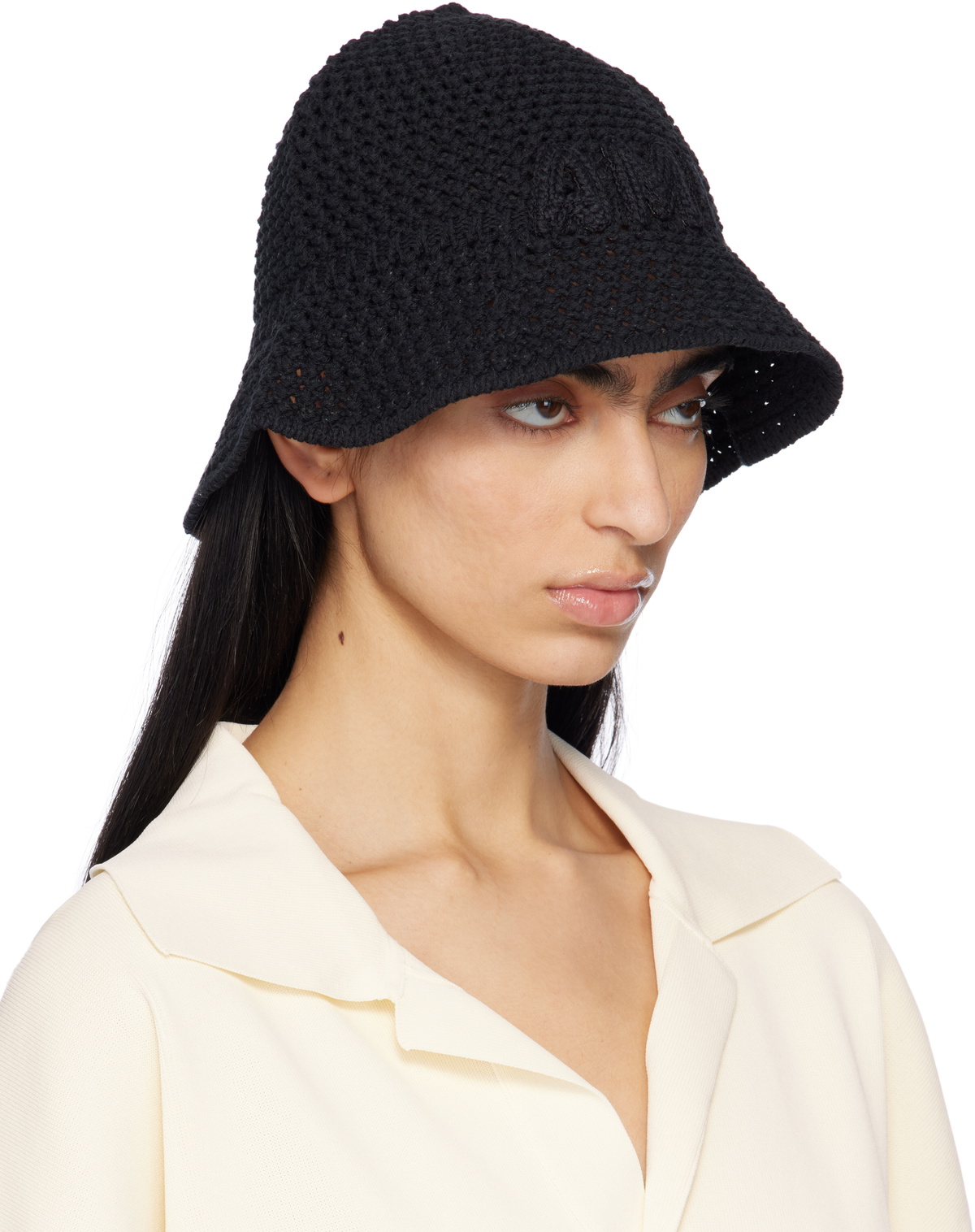 AMI Paris Black Knit 'AMI' Patch Bucket Hat