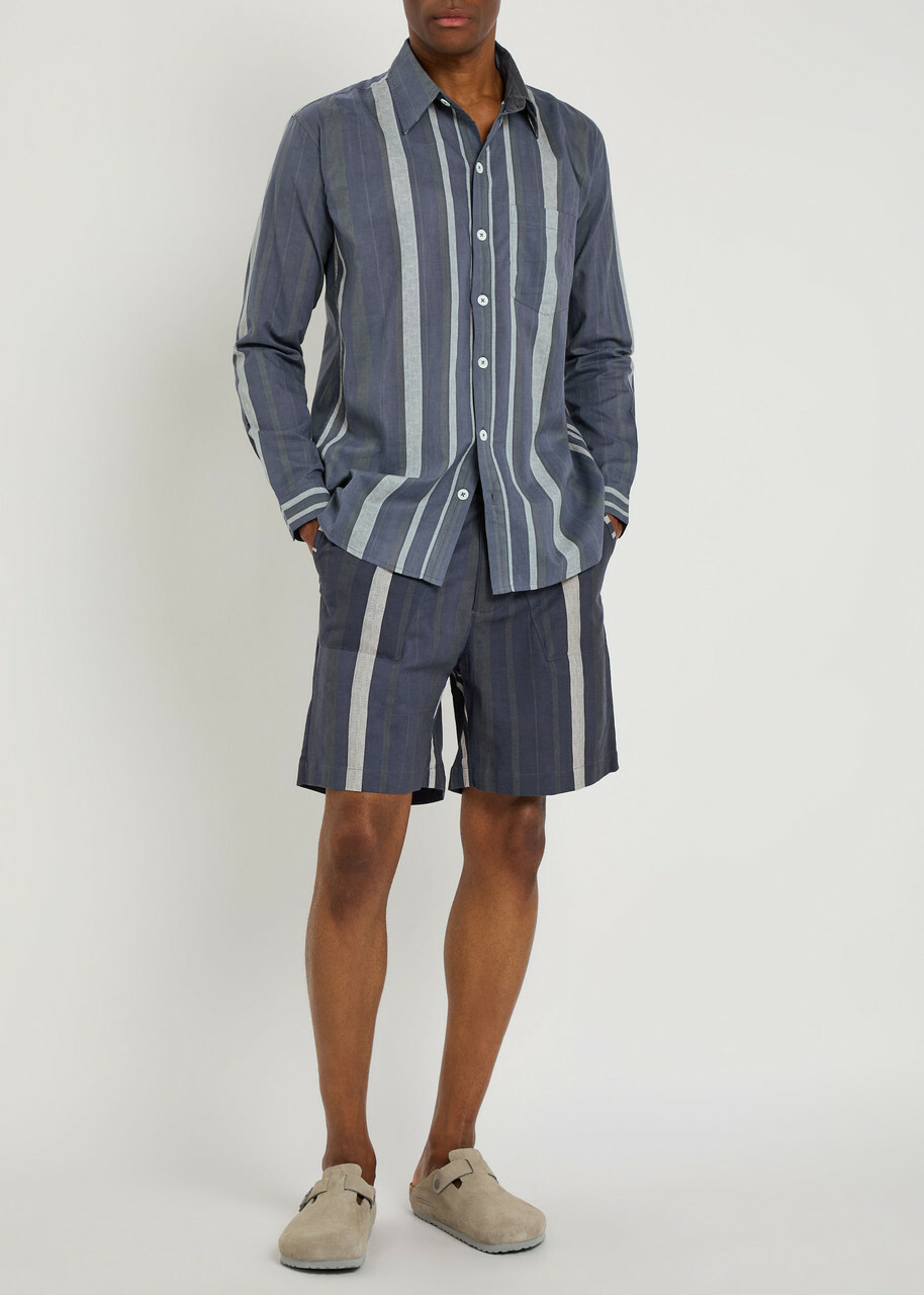Smr Days Escubelle Striped Cotton and Linen-blend Shorts Navy