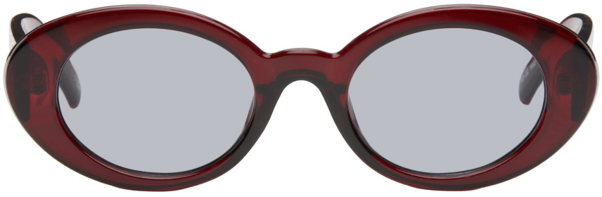 Le Specs Red Oval Sunglasses with Gray Case Lyra Bright Red Uni-Sex Oval Sunglasses | Le Specs main image 3