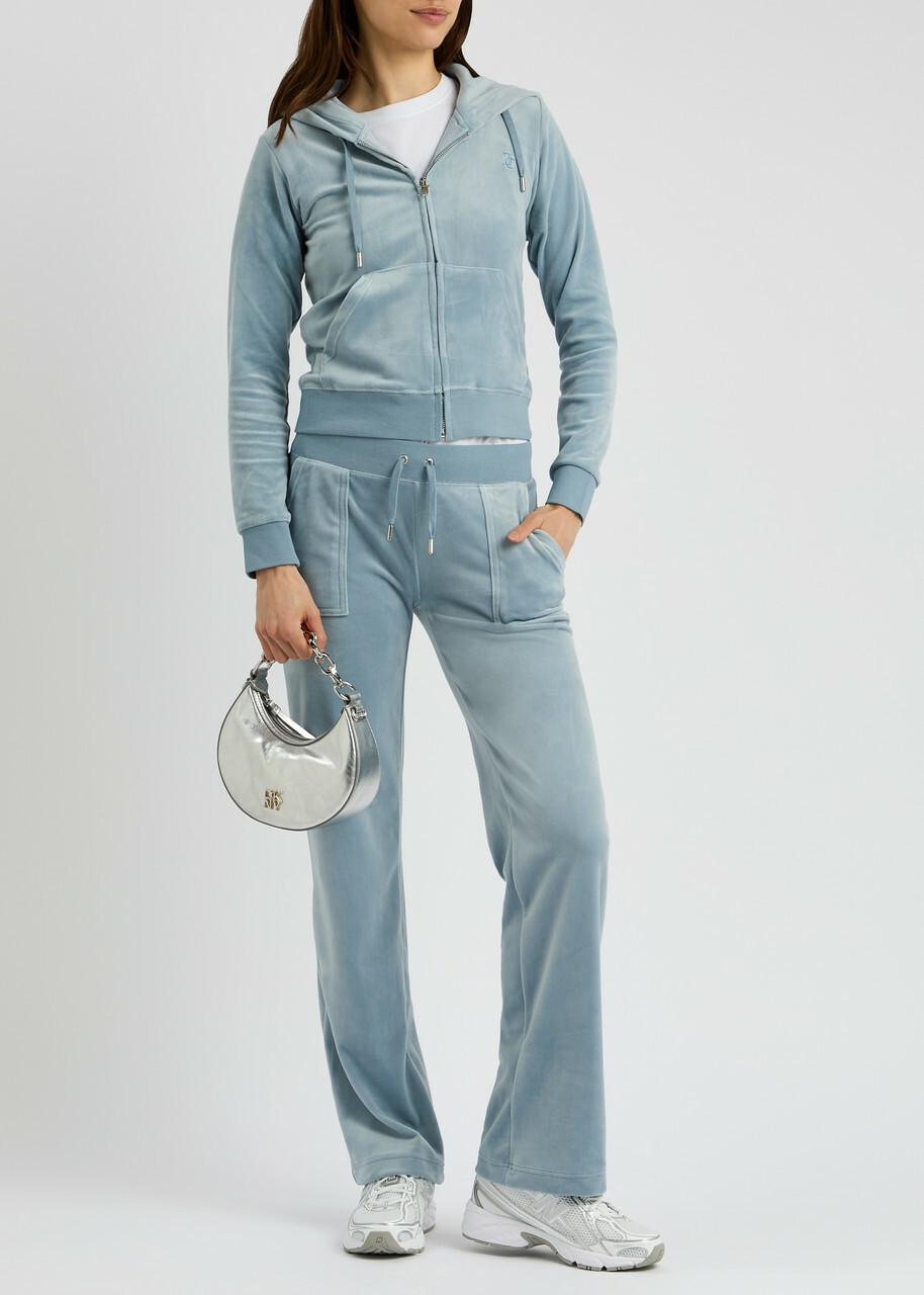 Juicy Couture Del Ray Logo-embroidered Velour Sweatpants Light Blue