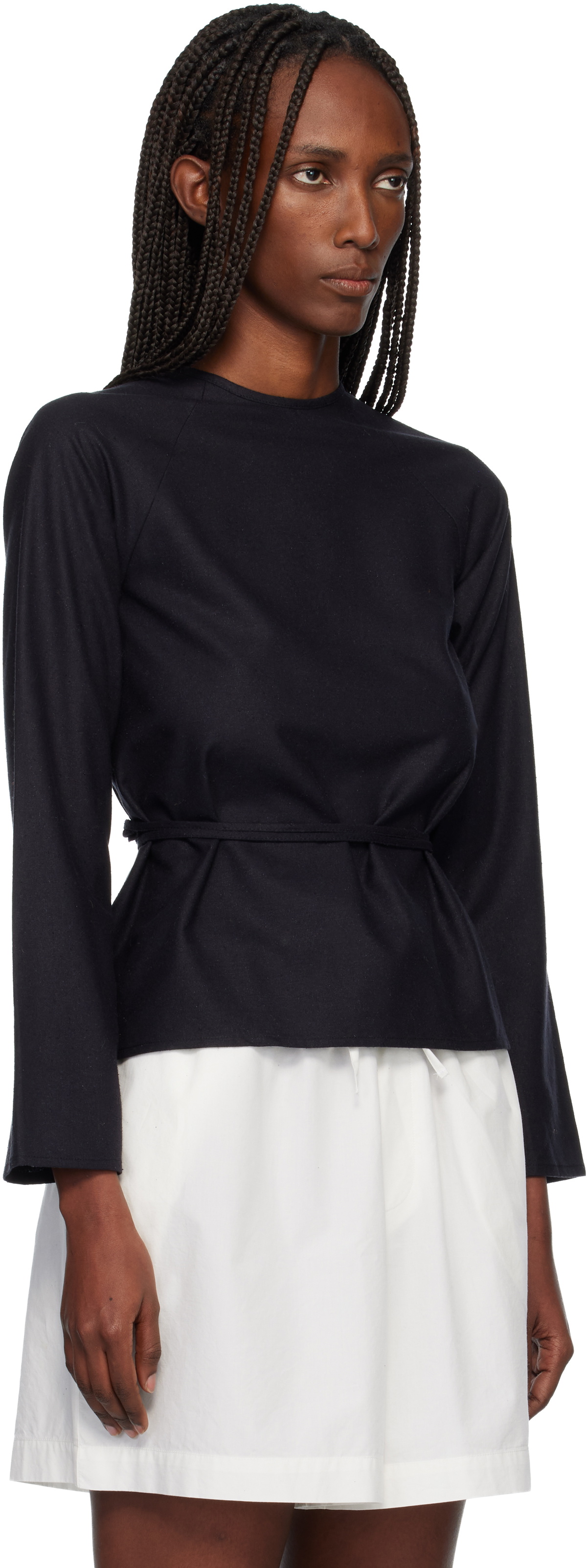 Baserange Black Long Sleeve Apron Blouse