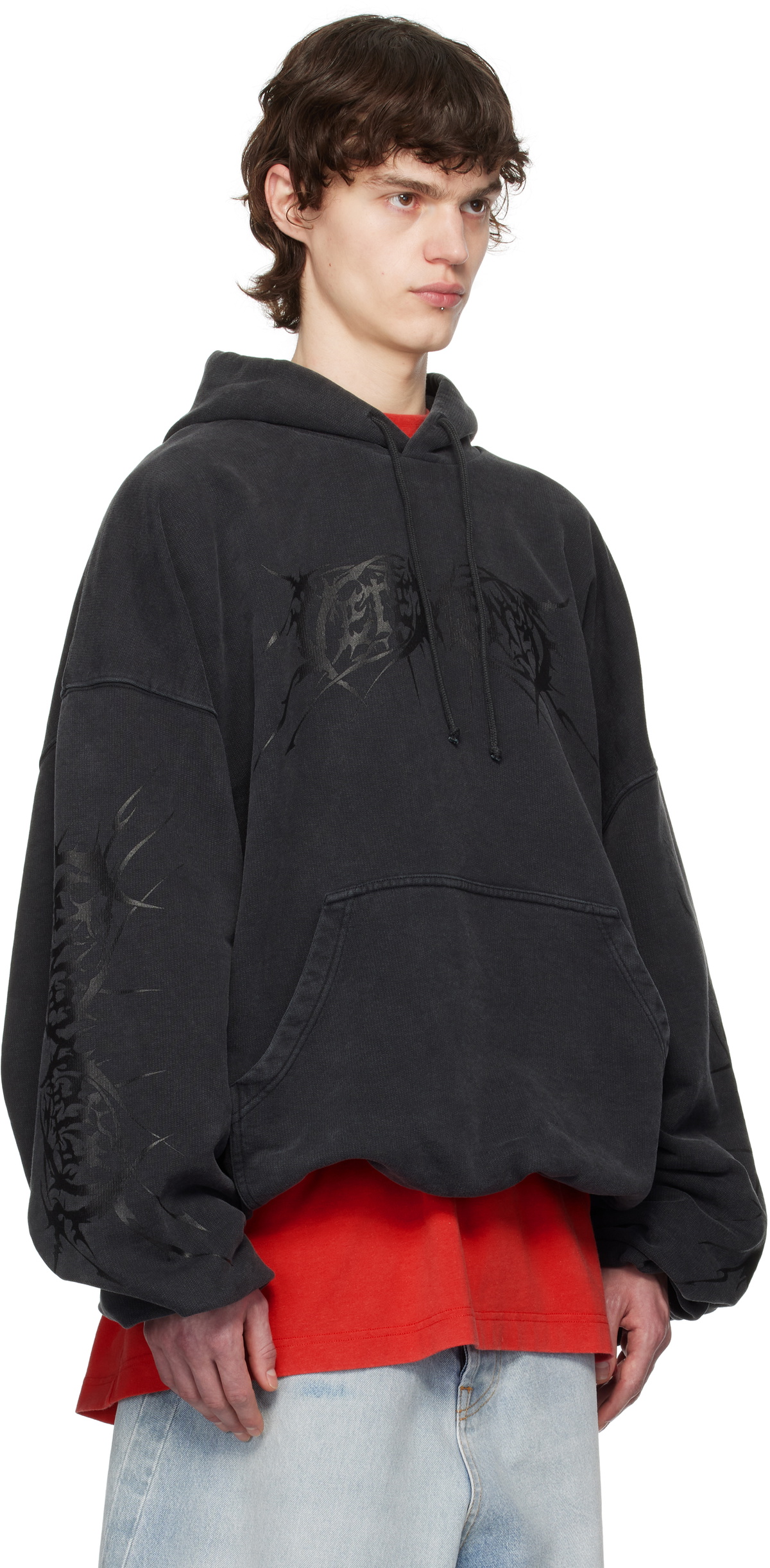 VETEMENTS Black Death Metal Cropped Boxy Hoodie Vetements