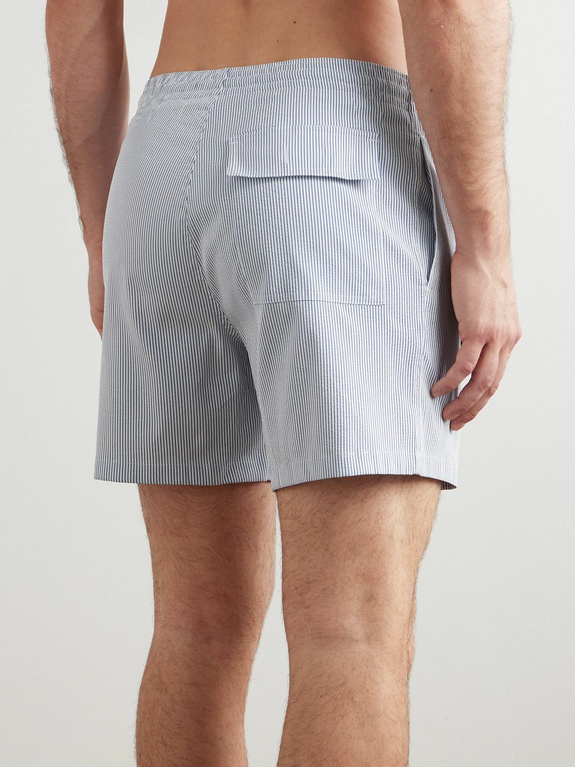 Loro Piana - Daneu Straight-Leg Mid-Length Striped Swim Shorts - Blue