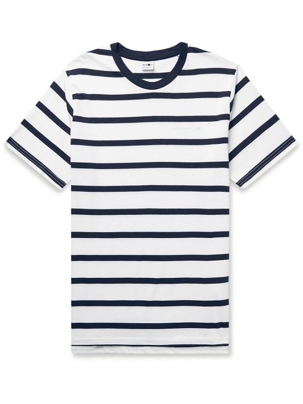 Photo: NN07 - Aspen Striped Cotton and Modal-Blend Jersey T-Shirt - Blue