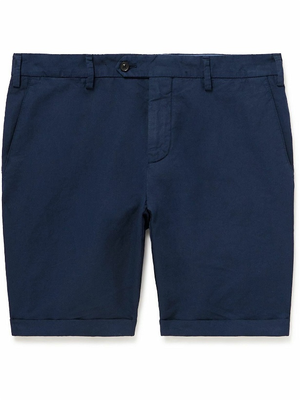 Photo: Lardini - Straight-Leg Linen and Cotton-Blend Shorts - Blue