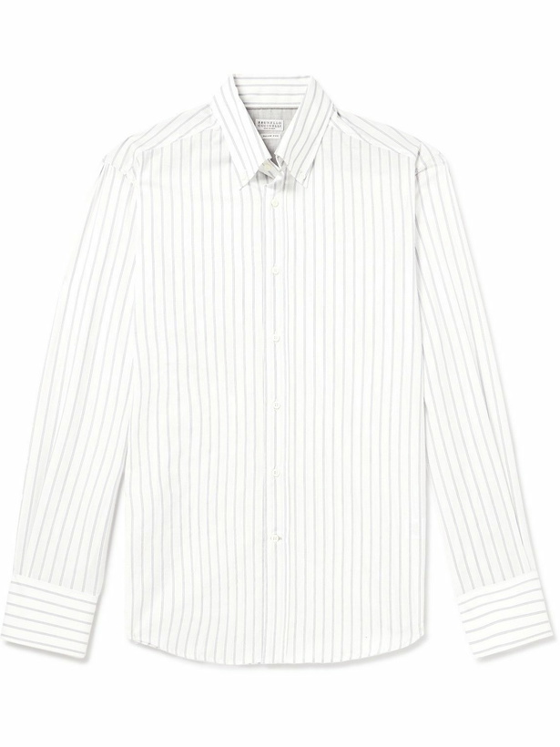 Photo: Brunello Cucinelli - Button-Down Collar Striped Cotton Shirt - White