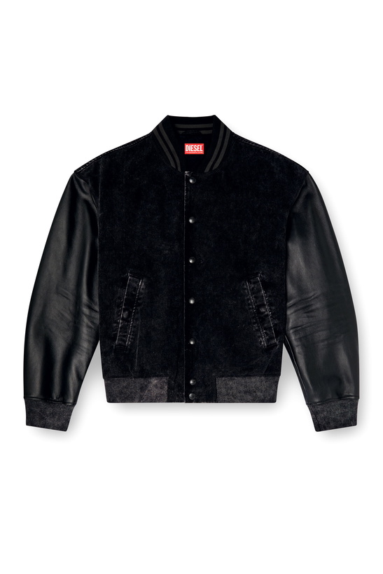 Photo: Diesel Denim and leather bomber jacket - Leather jackets Mens in Black