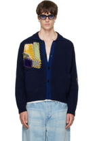 BLUEMARBLE Navy Embroidered Patchwork Knitted Cardigan