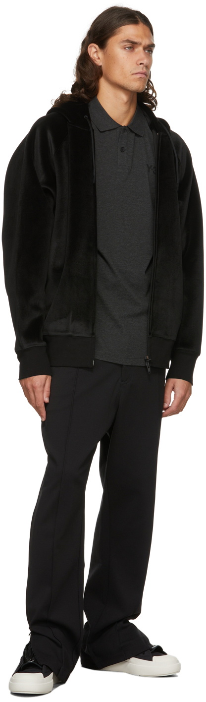 Y-3 Black Square Velvet Spacer Hoodie Y-3