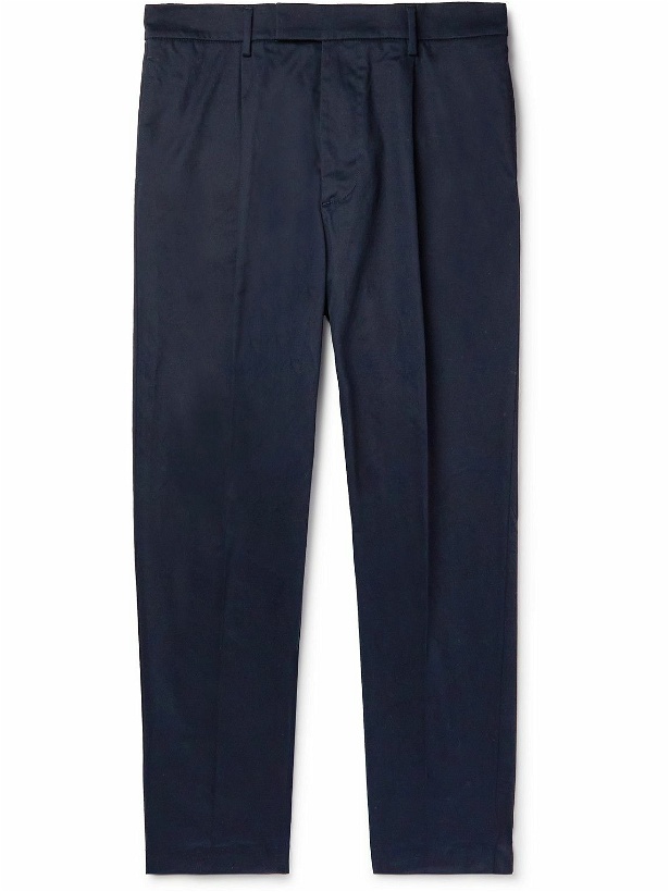 Photo: Altea - Tapered Pleated Cotton-Blend Moleskin Trousers - Blue