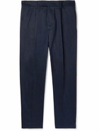 Altea - Tapered Pleated Cotton-Blend Moleskin Trousers - Blue