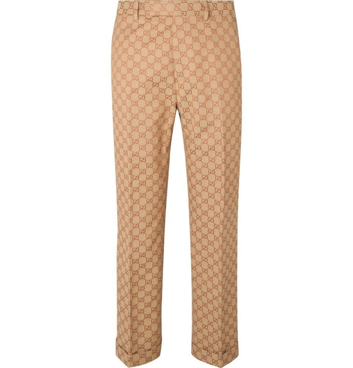 Photo: Gucci - Slim-Fit Logo-Jacquard Cotton-Blend Suit Trousers - Beige