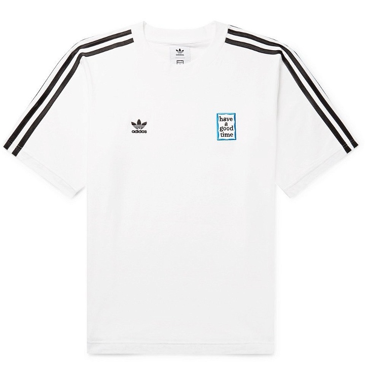 Photo: adidas Consortium - Have a Good Time Logo-Embroidered Striped Cotton-Jersey T-Shirt - Men - White