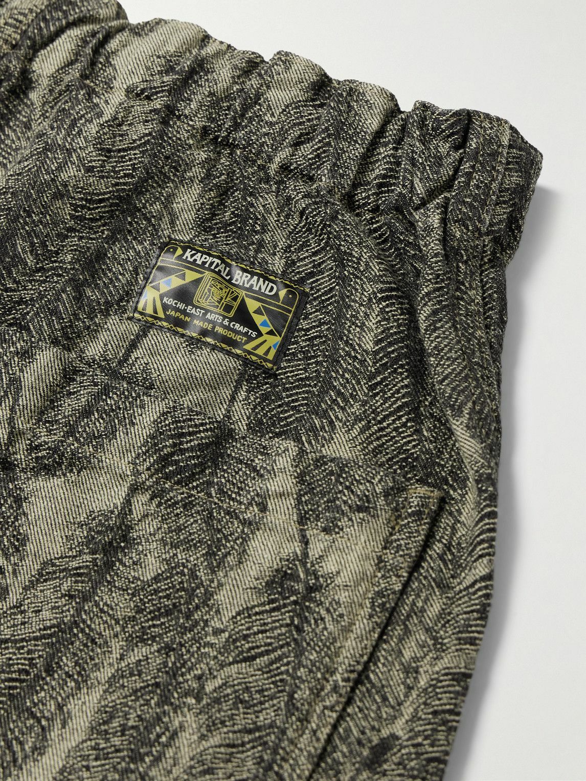 KAPITAL - Magpie Straight-Leg Distressed Cotton-Jacquard Drawstring Shorts - Green