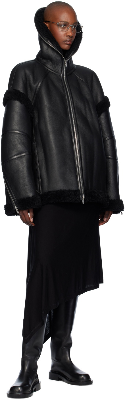 ジャケット・アウター HELMUT LANG drape Sheep Leather Jacket HELMUT LANG black sheep leather detail bias drape biker jacket S