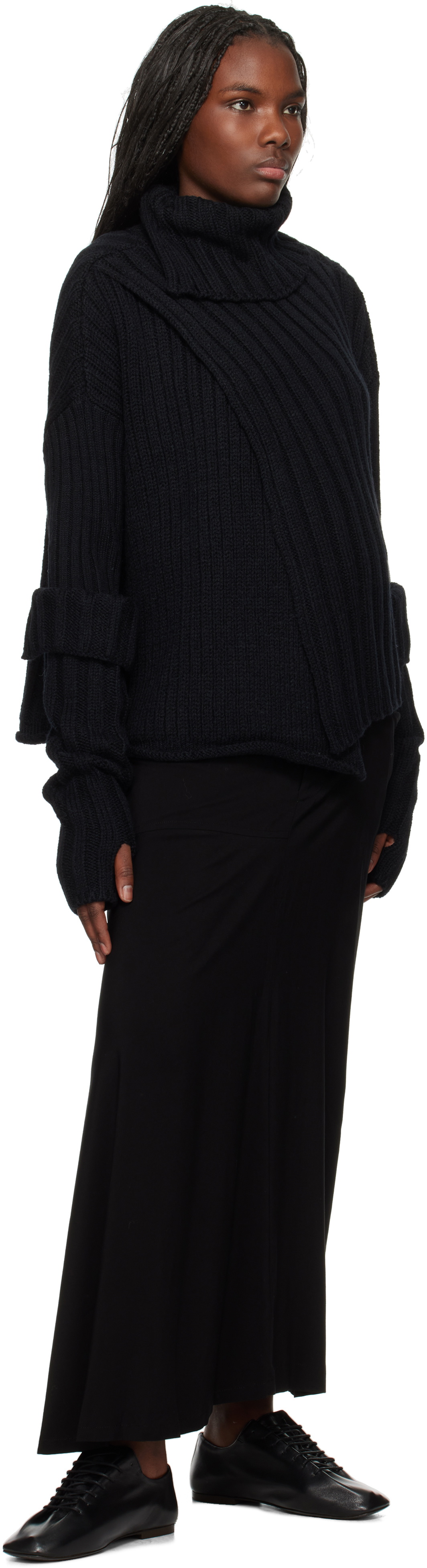 Y's Black Rib Finger Hole Turtleneck