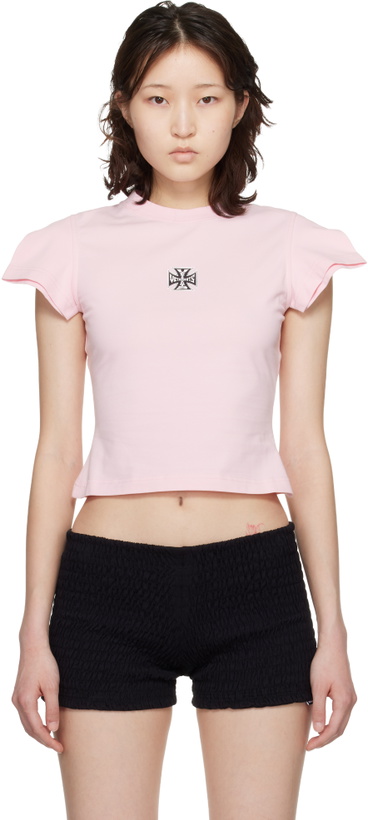Photo: VETEMENTS Pink Biker Cross Logo Front Sleeve T-shirt
