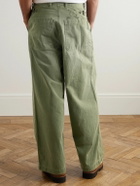KAPITAL - Fatigue Wide-Leg Pleated Cotton-Herringbone Trousers - Green
