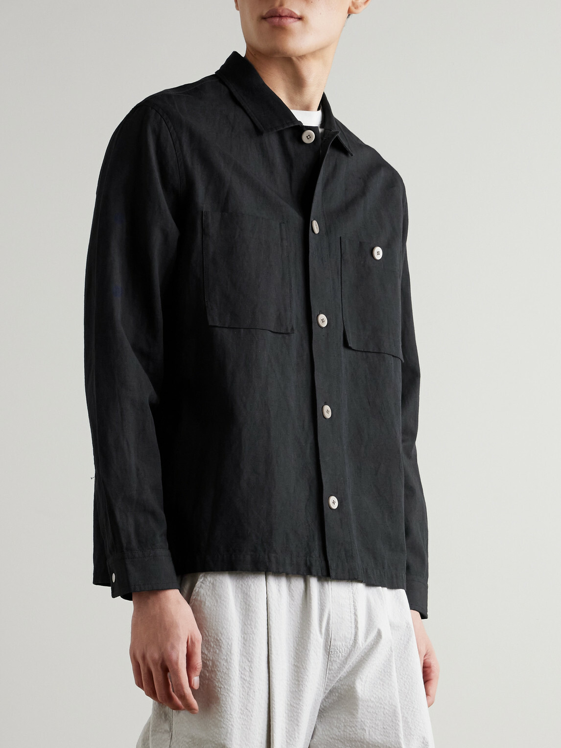 Folk - Patch Linen and Cotton-Blend Overshirt - Blue