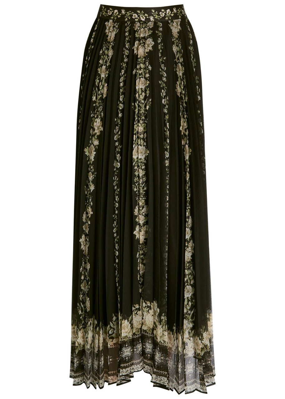 Alice + Olivia Katz Floral-print Chiffon Maxi Skirt Black