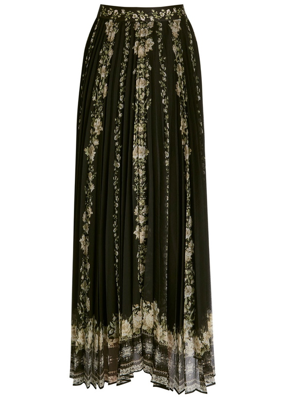Photo: Alice + Olivia Katz Floral-print Chiffon Maxi Skirt Black