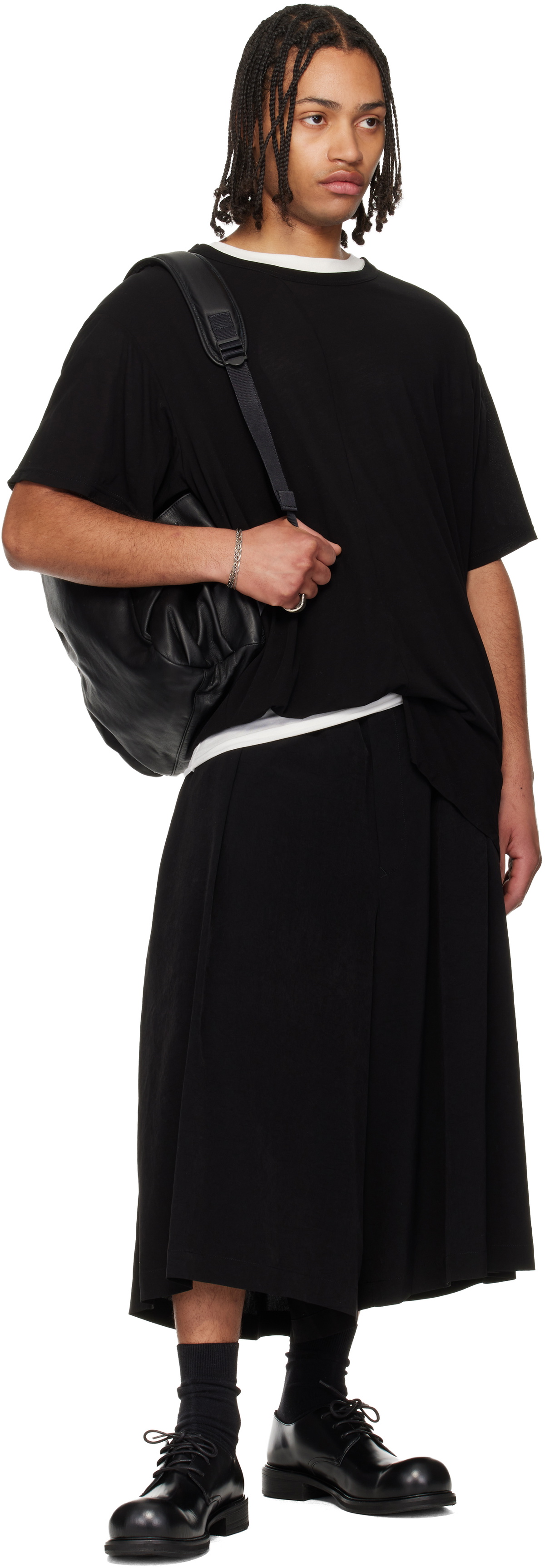 YOHJI YAMAMOTO Black Asymmetric Short Sleeve T-shirt