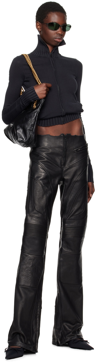 Balenciaga Black Low Waist Biker Leather Pants