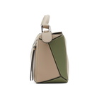 Loewe Taupe and Green Small Puzzle Bag