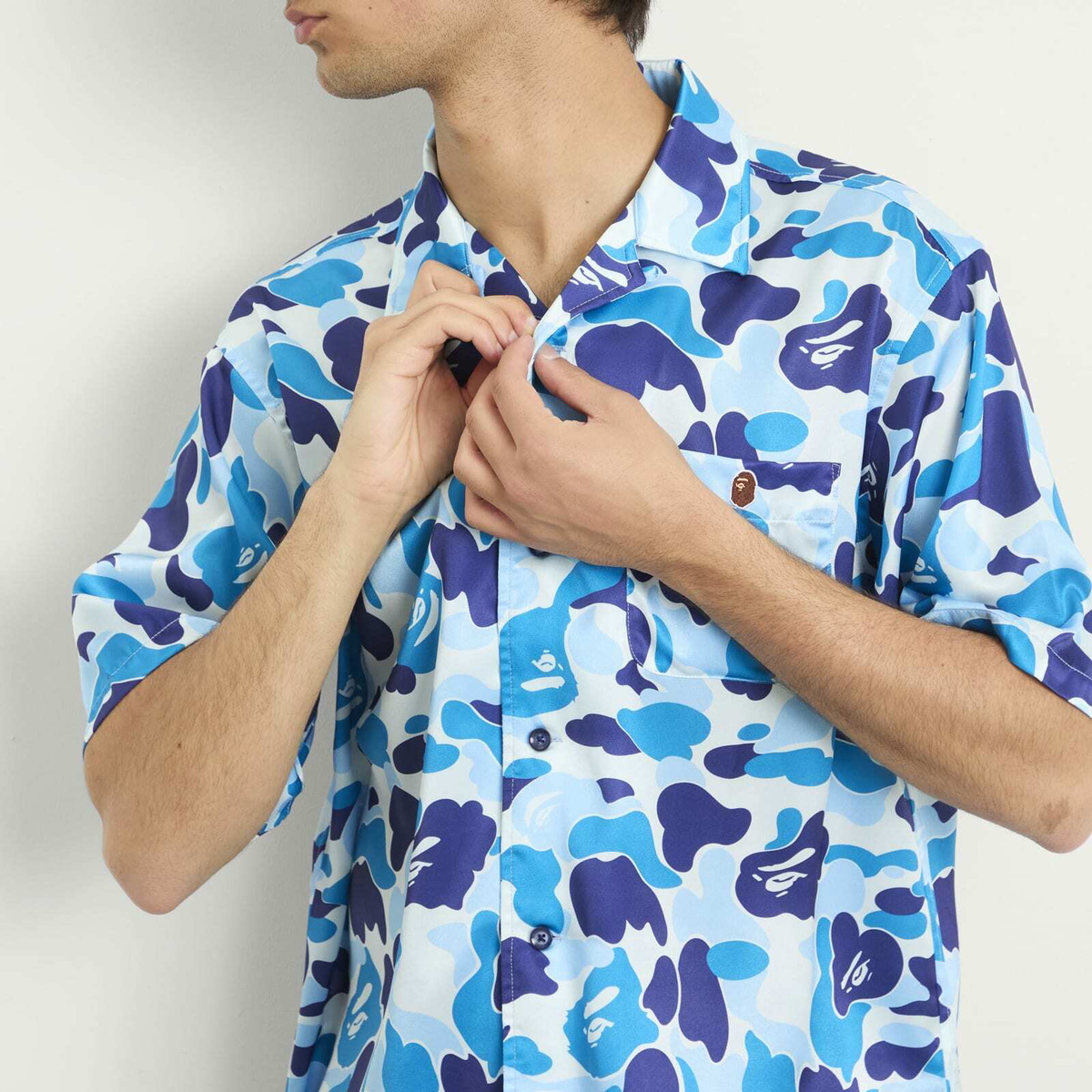 A Bathing Ape Men's Abc Camo Open Collar Ss Shirts in Blue