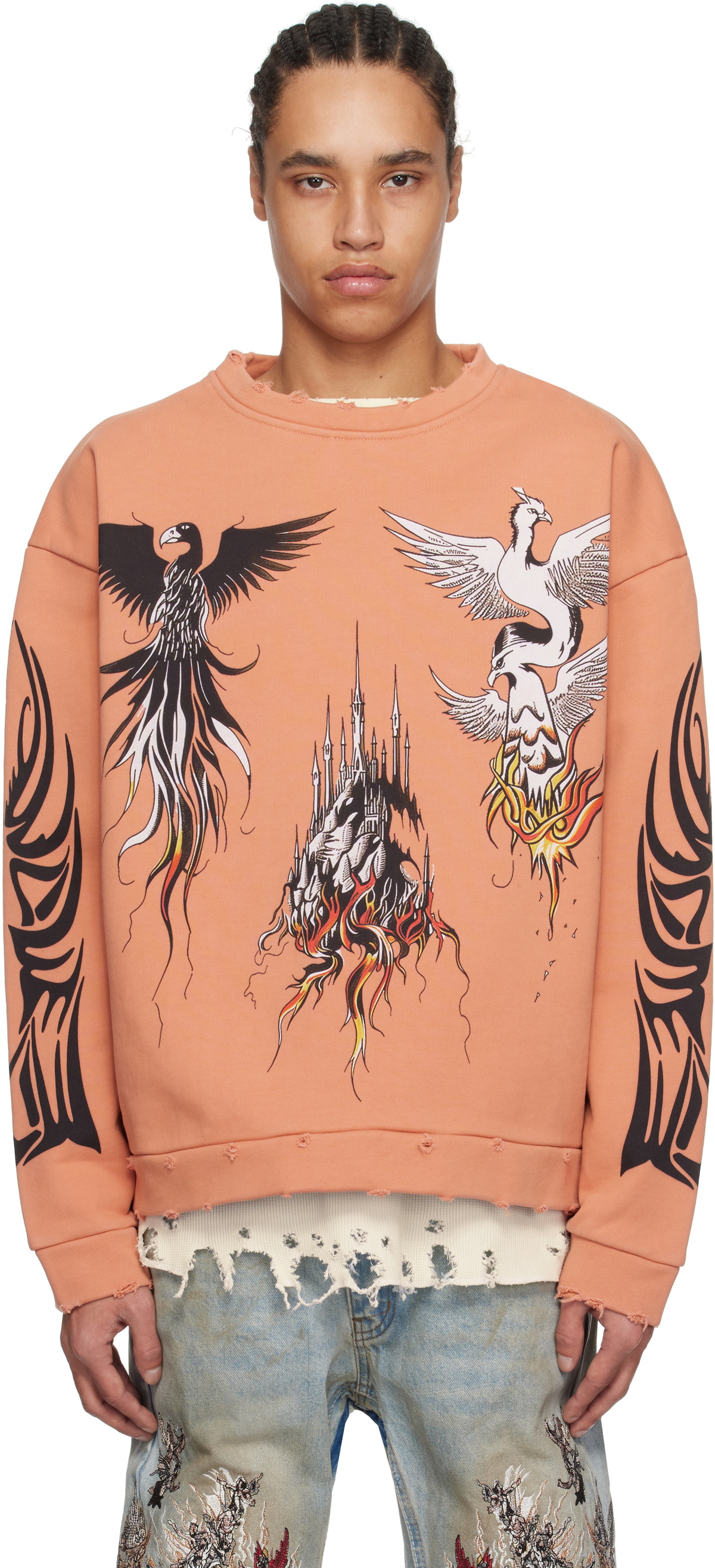 Who Decides War Orange Nefarious Winged Crewneck Sweater