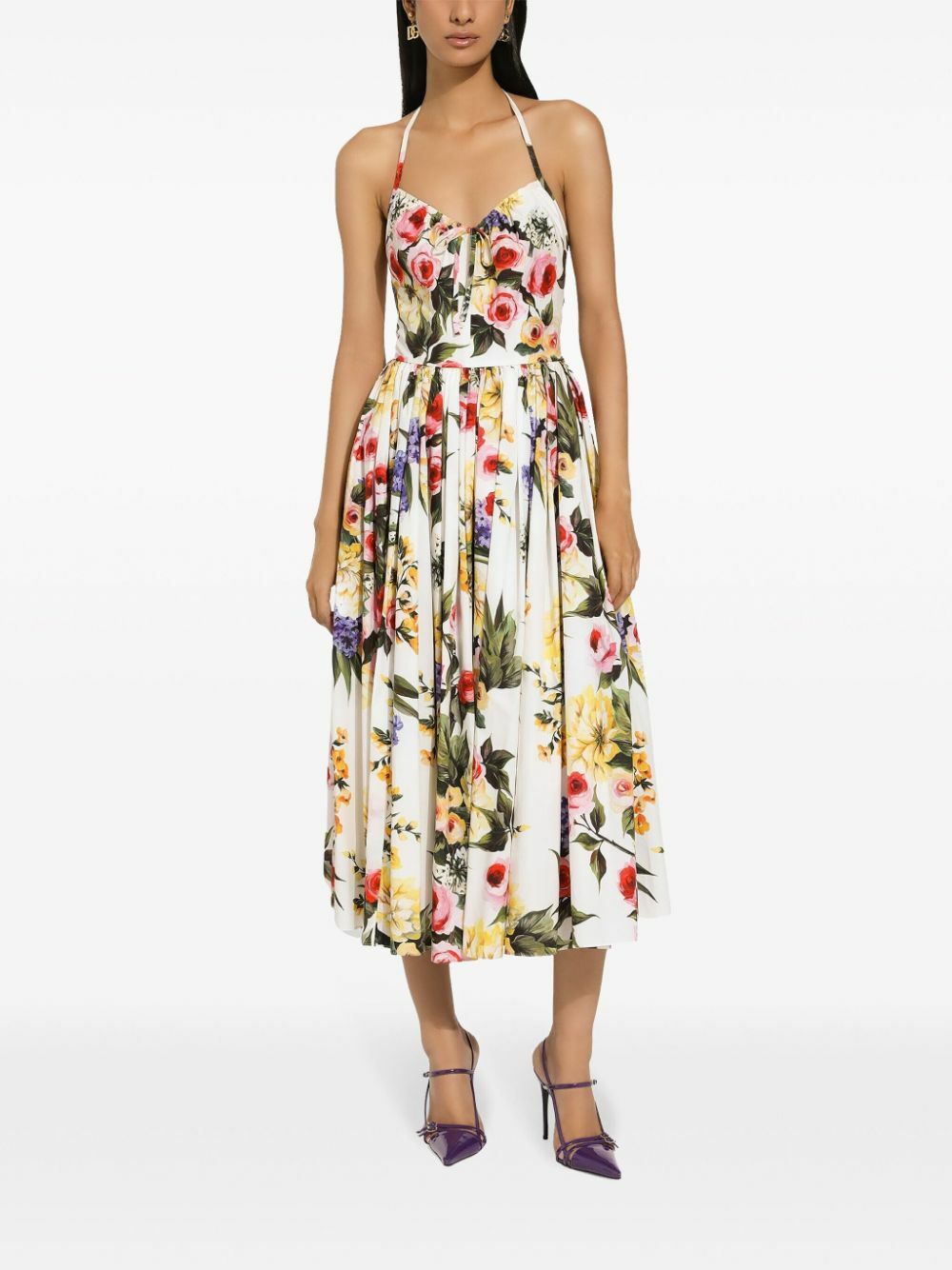 Dolce & Gabbana White Vegetables Sleeveless A-line Dress