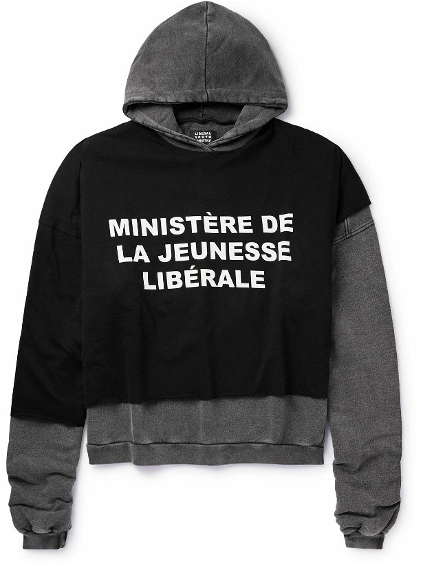 Photo: Liberal Youth Ministry - Oversized Layered Logo-Print Cotton-Jersey Hoodie - Black