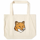 Maison Kitsuné Men's Fox Head Tote Bag in Ecru