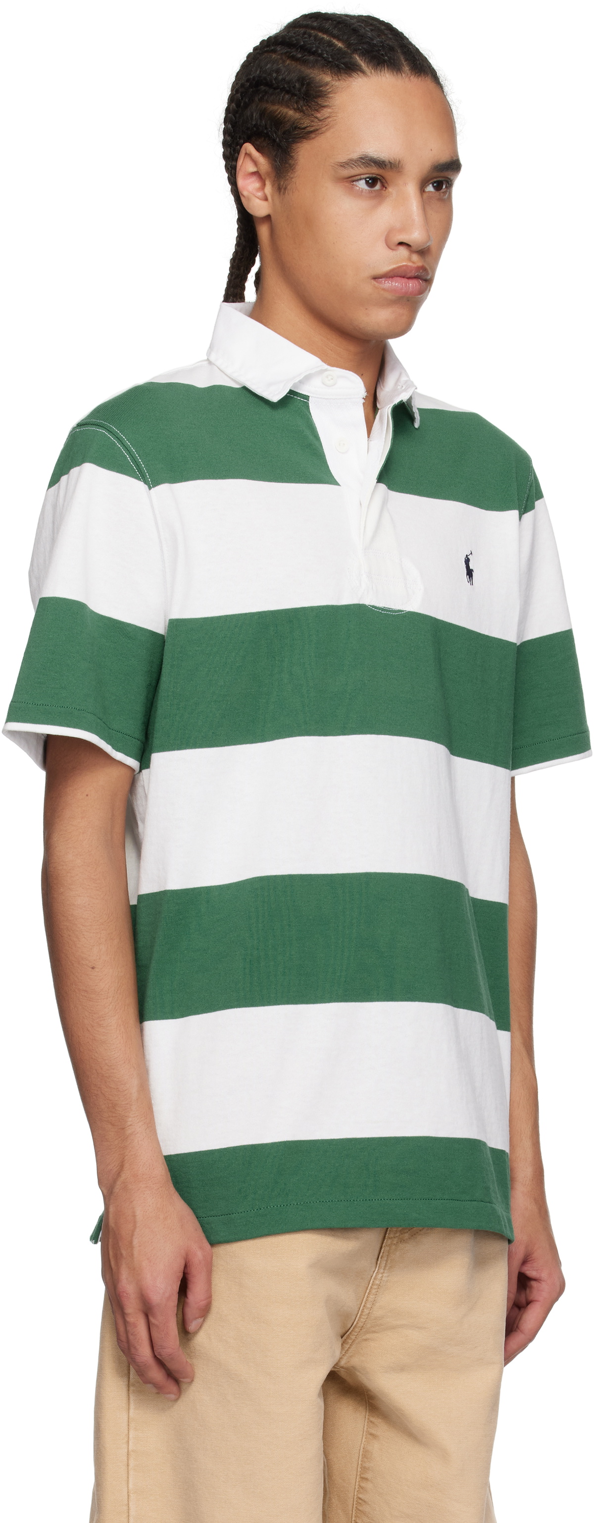 Polo Ralph Lauren White & Green Jersey Rugby Short Sleeve Polo