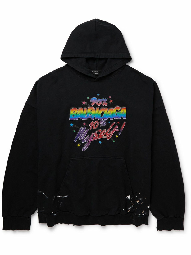 Photo: Balenciaga - Oversized Printed Cotton-Jersey Hoodie - Black